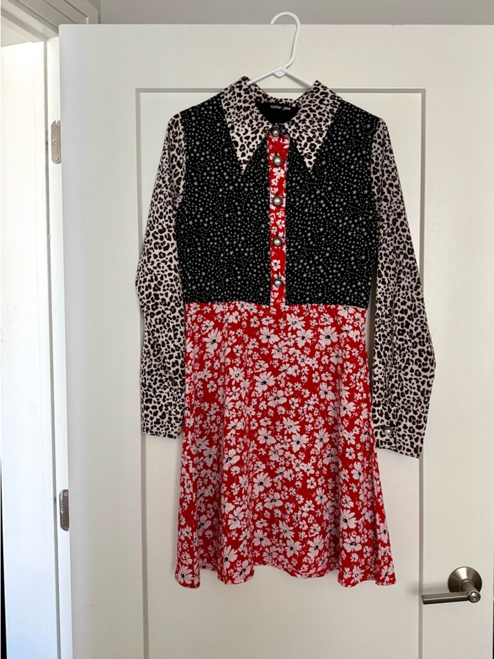 Sister Jane Red Floral & Black Polka Mixed-Print Dress